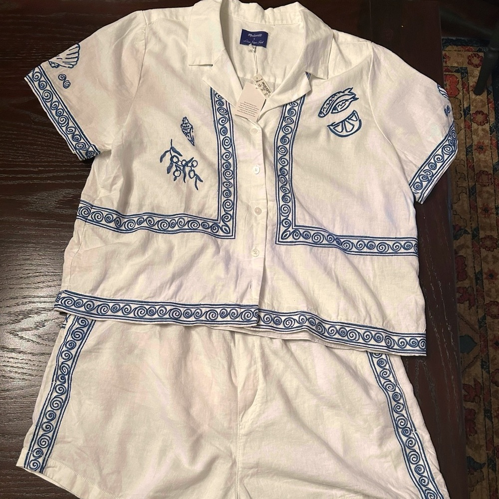 Madewell embroidered short/shirt set